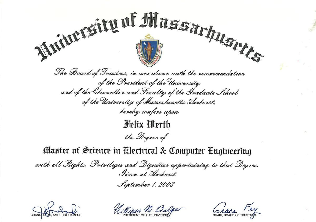 M.S. Diplom - University of Massachusetts Amherst