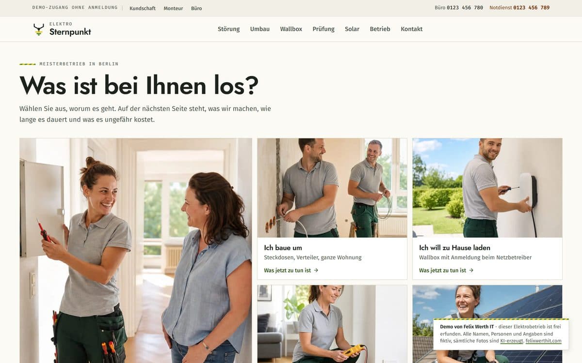 Startseite der Demo-Website für den Elektrobetrieb Sternpunkt