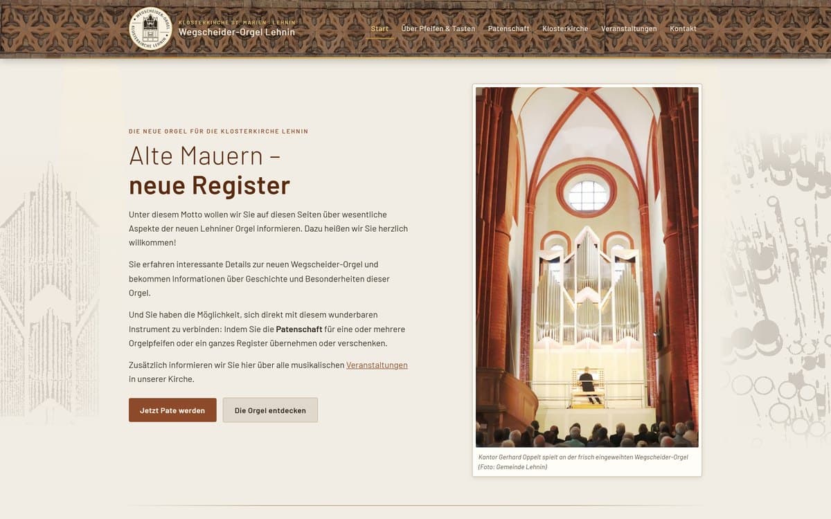 Wegscheider-Orgel Lehnin - Website des Orgelprojekts
